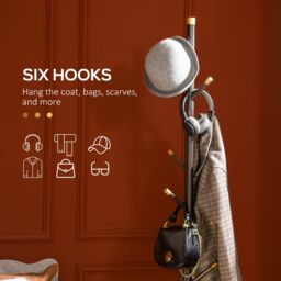 HOMCOM Freestanding Coat Rack Stand Coat Hanger with 6 Hooks in Brown - thumbnail 6