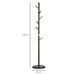 HOMCOM Freestanding Coat Rack Stand Coat Hanger with 6 Hooks in Brown - thumbnail 3