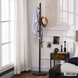 HOMCOM Freestanding Coat Rack Stand Coat Hanger with 6 Hooks in Brown - thumbnail 1