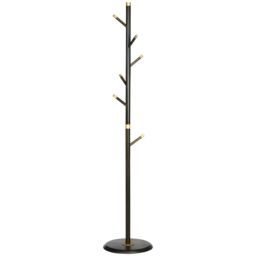 HOMCOM Freestanding Coat Rack Stand Coat Hanger with 6 Hooks in Brown - thumbnail 2