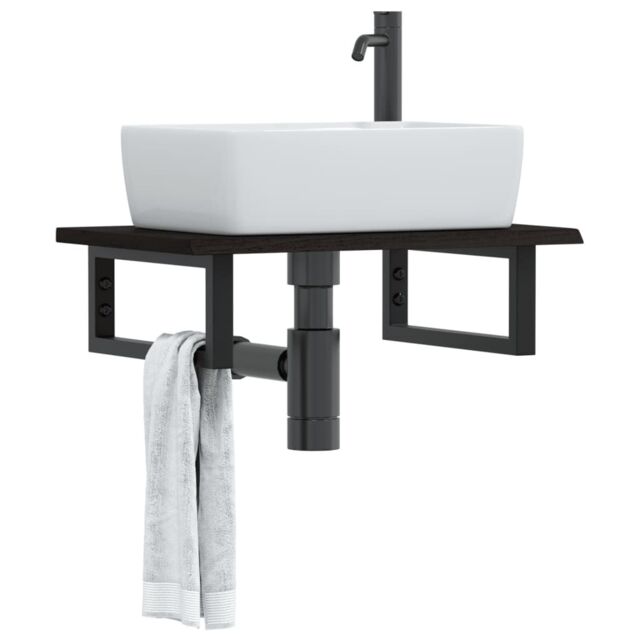 Berkfield Home Basin Shelf Wall Mounted Steel & Solid Wood Oak in Brown - image 1