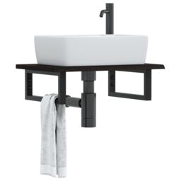 Berkfield Home Basin Shelf Wall Mounted Steel & Solid Wood Oak in Brown - thumbnail 1
