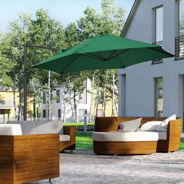 OUTSUNNY 2.5M Offset Roma Patio Umbrella W/ 360° Rotation & Base in Green - image 1