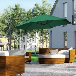 OUTSUNNY 2.5M Offset Roma Patio Umbrella W/ 360° Rotation & Base in Green - thumbnail 1