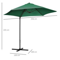 OUTSUNNY 2.5M Offset Roma Patio Umbrella W/ 360° Rotation & Base in Green - thumbnail 3