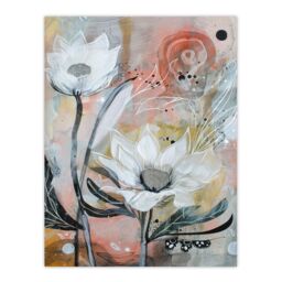 "Artery8 Italian White Sunflowers Bloom Abstract Painting Wall Art Print in Grey - Size: W18"" x H24""" - thumbnail 1