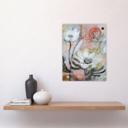 "Artery8 Italian White Sunflowers Bloom Abstract Painting Wall Art Print in Grey - Size: W18"" x H24""" - thumbnail 4