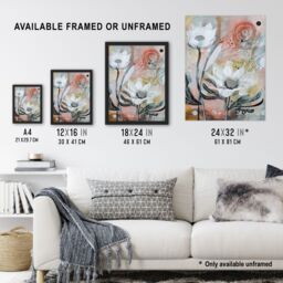 "Artery8 Italian White Sunflowers Bloom Abstract Painting Wall Art Print in Grey - Size: W18"" x H24""" - thumbnail 3