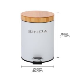 simpa 5L Soft-Closing Pedal Dustbin with Bamboo Lid in White - thumbnail 5