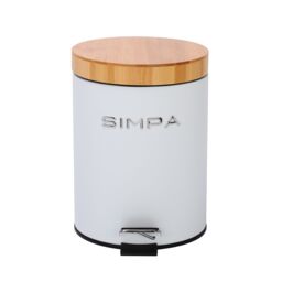 simpa 5L Soft-Closing Pedal Dustbin with Bamboo Lid in White