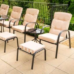 Hectare Reclining 6 Seater Patio Dining & Leisure Set with Parasol in Beige - thumbnail 4