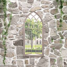 Berkfield Home Decorative Garden Mirror Sand 100x45 cm Iron for Outdoor Use in Beige - thumbnail 2