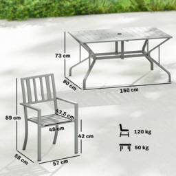 OUTSUNNY 7 Pieces Patio Dining Set with Umbrella Hole for Garden, Light Grey - thumbnail 3