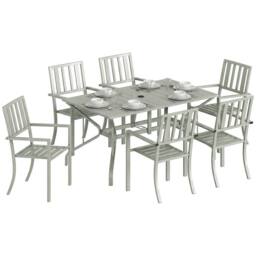 OUTSUNNY 7 Pieces Patio Dining Set with Umbrella Hole for Garden, Light Grey - thumbnail 2