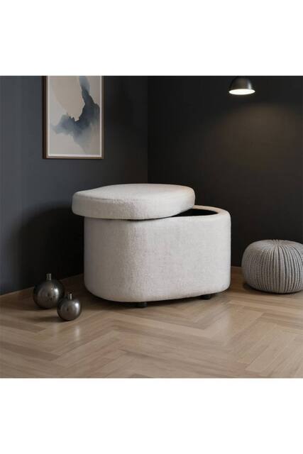 Living and Home Modern Teddy Fleece Storage Ottoman with Plastic Legs in White - image 1