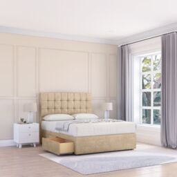 "Sloomy Alabama Coniston Bed Set With No Drawers Mattress & 54"" Headboard in Cream - Size: Super King" - thumbnail 1