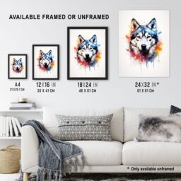 "Artery8 Wall Art Print Husky Lovers Gift Watercolour Pet Portrait Painting Artwork Art Framed - Size: W12"" x H16""" - thumbnail 3