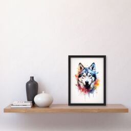 "Artery8 Wall Art Print Husky Lovers Gift Watercolour Pet Portrait Painting Artwork Art Framed - Size: W12"" x H16""" - thumbnail 4