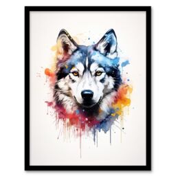 "Artery8 Wall Art Print Husky Lovers Gift Watercolour Pet Portrait Painting Artwork Art Framed - Size: W12"" x H16""" - thumbnail 1