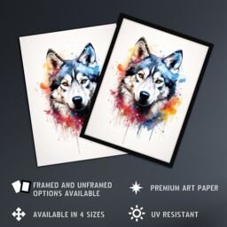 "Artery8 Wall Art Print Husky Lovers Gift Watercolour Pet Portrait Painting Artwork Art Framed - Size: W12"" x H16""" - thumbnail 2