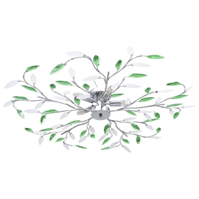 Berkfield Home Ceiling Lamp with Acrylic Crystal Leaf Arms for 5 E14 Bulbs Green - image 1