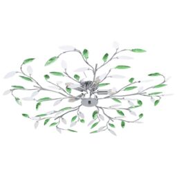 Berkfield Home Ceiling Lamp with Acrylic Crystal Leaf Arms for 5 E14 Bulbs Green