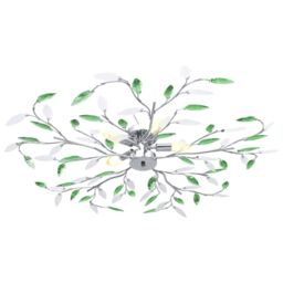 Berkfield Home Ceiling Lamp with Acrylic Crystal Leaf Arms for 5 E14 Bulbs Green - thumbnail 2
