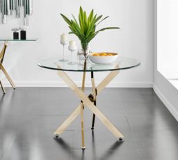 FurnitureboxUK Novara 100cm Round 4-Seater Glass & Metal Starburst Dining Table in Gold - thumbnail 5