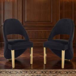 HOME LUXE INTERIOR Set of 2 Santorini Black & Gold Dining Chairs - Modern Shimmer Fabric - thumbnail 5