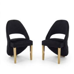 HOME LUXE INTERIOR Set of 2 Santorini Black & Gold Dining Chairs - Modern Shimmer Fabric - thumbnail 2