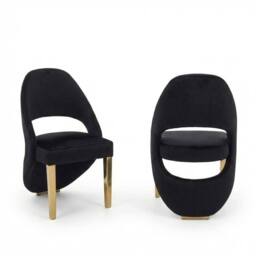 HOME LUXE INTERIOR Set of 2 Santorini Black & Gold Dining Chairs - Modern Shimmer Fabric - thumbnail 1