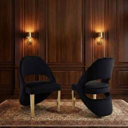 HOME LUXE INTERIOR Set of 2 Santorini Black & Gold Dining Chairs - Modern Shimmer Fabric - thumbnail 4
