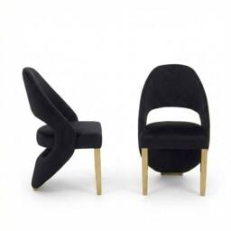 HOME LUXE INTERIOR Set of 2 Santorini Black & Gold Dining Chairs - Modern Shimmer Fabric - thumbnail 3