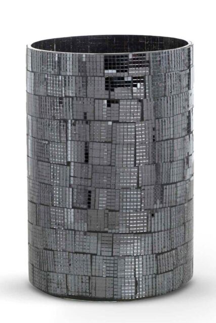 Homescapes Mosaic Glass Wind Light Large Candle Holder Polished Steel Base in Black - image 1