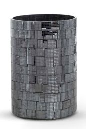 Homescapes Mosaic Glass Wind Light Large Candle Holder Polished Steel Base in Black - thumbnail 1