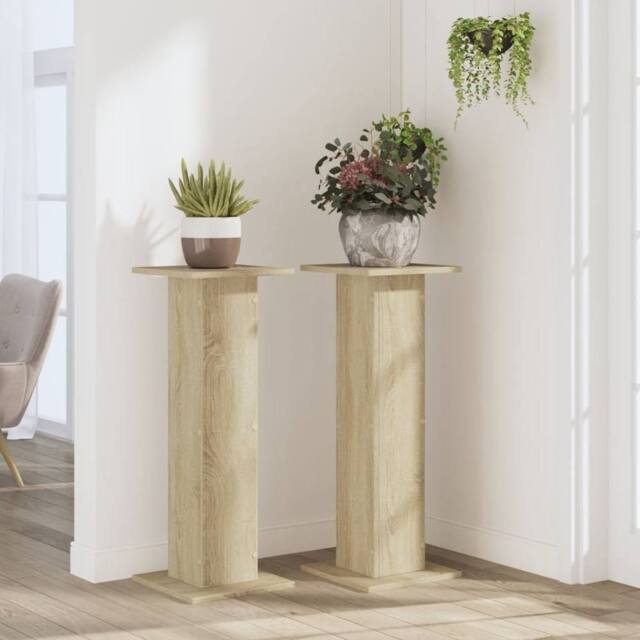 Berkfield Home Plant Stands 2 pcs Sonoma Oak 30x30x80 cm Engineered Wood in Light Tan - Size: 30 x 30 x 80 cm - image 1
