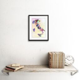 "Artery8 Wall Art Print Map Painting Italy Sardinia Sicily Paint Splash Colour Artwork Framed 9X7 Inch in Black - Size: W7"" x H9""" - thumbnail 2