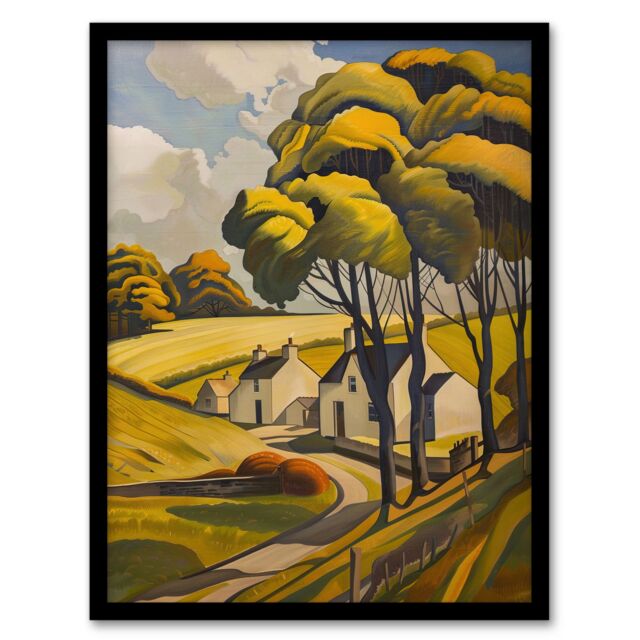 Artery8 Cotswolds Cottages Countryside English Landscape Framed Art Print in Yellow - Size: A4 - image 1