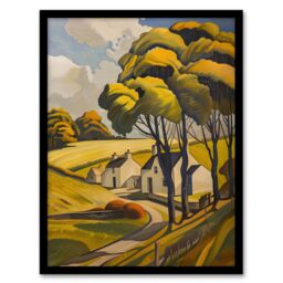 Artery8 Cotswolds Cottages Countryside English Landscape Framed Art Print in Yellow - Size: A4 - thumbnail 1