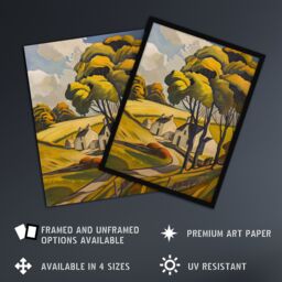 Artery8 Cotswolds Cottages Countryside English Landscape Framed Art Print in Yellow - Size: A4 - thumbnail 2