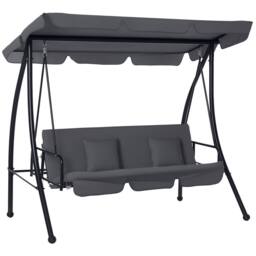OUTSUNNY 2-in-1 Swing Chair 3 Seater Hammock Cushion Bed Tilt Canopy in Grey - thumbnail 2