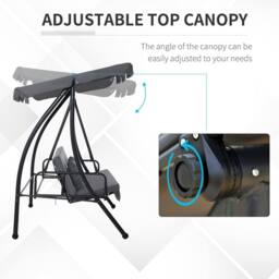 OUTSUNNY 2-in-1 Swing Chair 3 Seater Hammock Cushion Bed Tilt Canopy in Grey - thumbnail 4