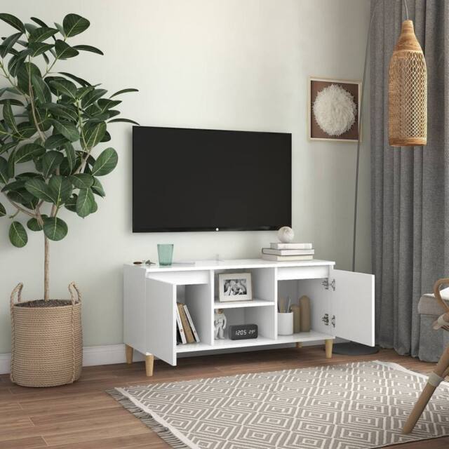 Berkfield Home TV Cabinet with Solid Wood Legs White 103.5x35x50 cm - image 1