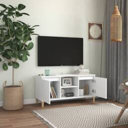 Berkfield Home TV Cabinet with Solid Wood Legs White 103.5x35x50 cm - thumbnail 1