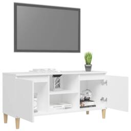 Berkfield Home TV Cabinet with Solid Wood Legs White 103.5x35x50 cm - thumbnail 4