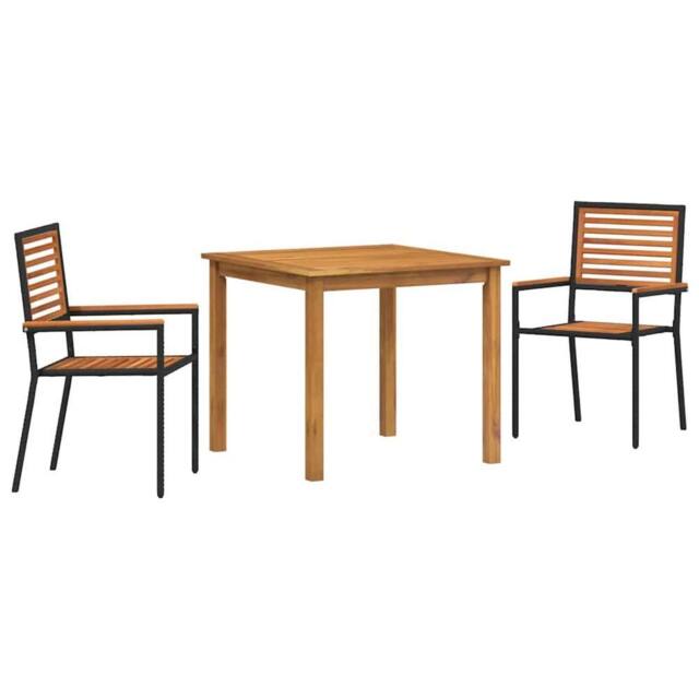 Berkfield Home 3 Piece Garden Dining Set Black Poly Rattan Acacia - image 1