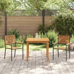 Berkfield Home 3 Piece Garden Dining Set Black Poly Rattan Acacia - thumbnail 4