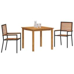 Berkfield Home 3 Piece Garden Dining Set Black Poly Rattan Acacia - thumbnail 3