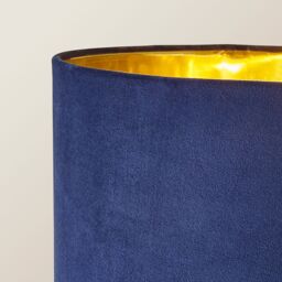 ValueLights Christina Velvet with Gold Inner Drum Shade Gold Palm Leaf Floor Lamp with Bulb in Navy - thumbnail 4