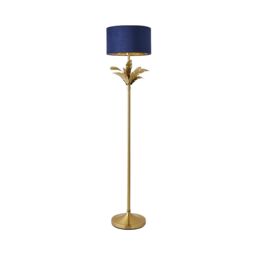 ValueLights Christina Velvet with Gold Inner Drum Shade Gold Palm Leaf Floor Lamp with Bulb in Navy - thumbnail 2